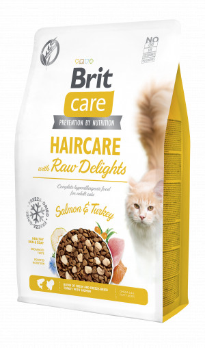 Brit Care Cat Haircare with Raw Delights sausas pašaras katėms 2 kg