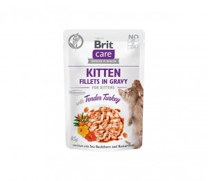 Brit Care Cat Kitten konservuotas pašaras katėms maiš, Fillets in Gravy Turkey 85 g